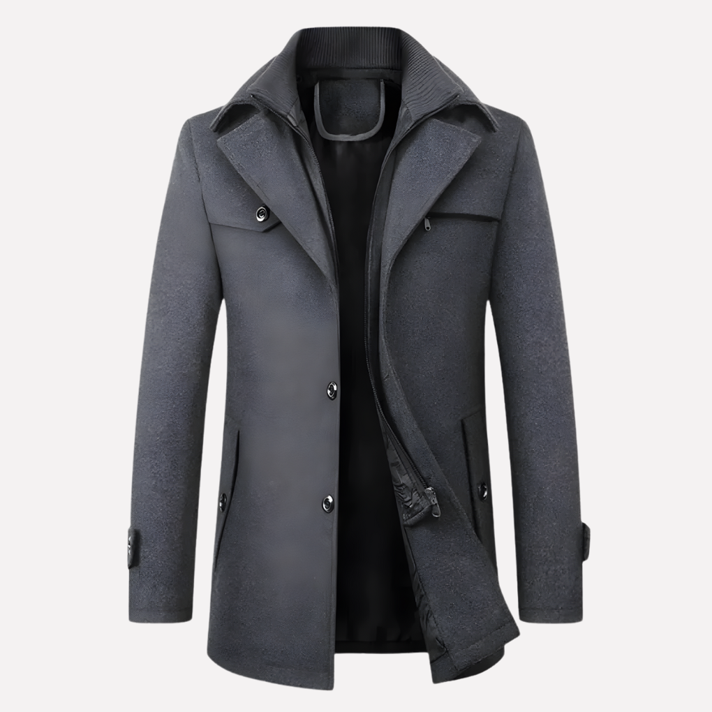 Men's Wool-Mix Coat | Notched Collar | Zip Insert | Mid-Length | Steven & Levon