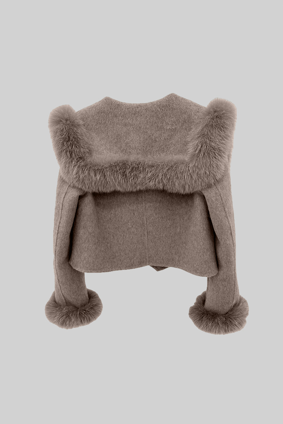 Women's Double Breasted Cropped Jacket | Fox Fur Collar | Brown Wool Blend Coat | Steven & Levon