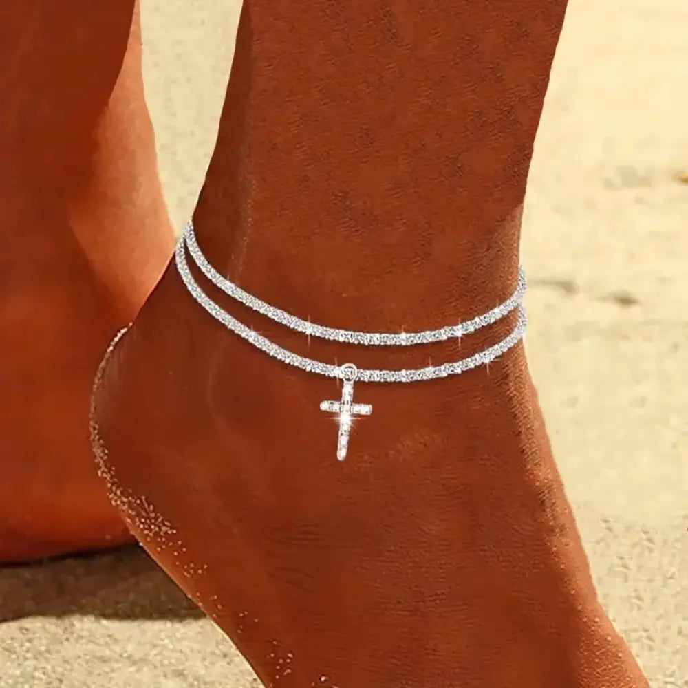 Double Anklet | Women | Silver & Gold Tone | Layered Chain Design | Adjustable Ankle Bracelet | Steven & Levon