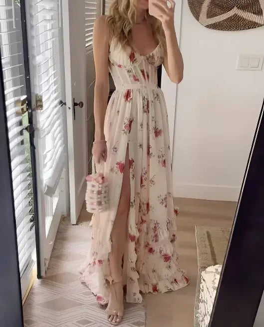 Maxi Floral Dress | Women | Lightweight Fabric | Side Slit | Summer Occasion Wear | Steven & Levon