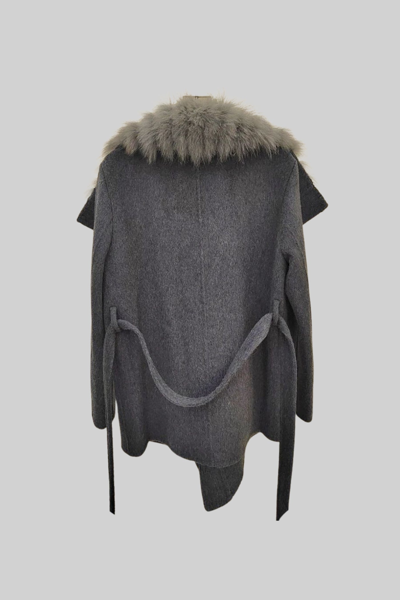 Women's Wool Coat | Oversized Fur Collar | Belted Grey Winter Overcoat | Steven & Levon