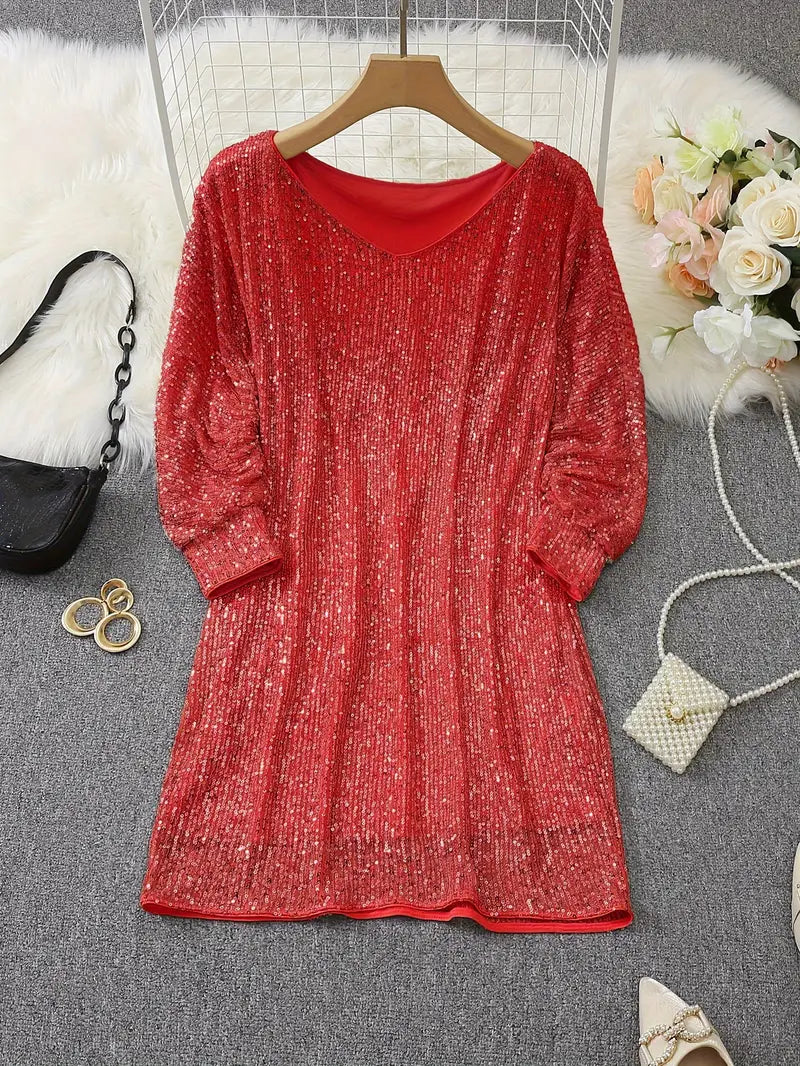 Sequin Mini Dress | Women | Long Sleeve Relaxed Fit | Sparkly Party Cocktail Dress | Steven & Levon