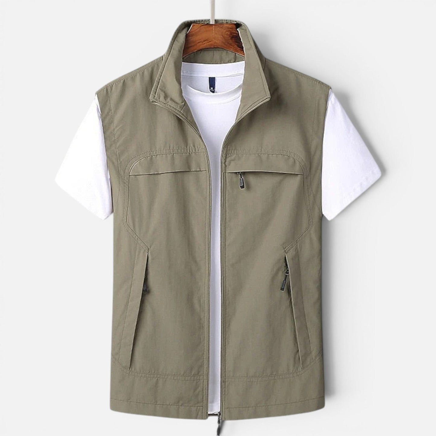 Men's Zip Gilet Vest | Lightweight | Stand Collar | Zip Front | Smart Casual Outerwear | Steven & Levon