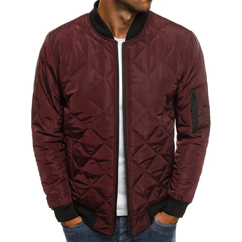 Men's Quilted Bomber Jacket | Men | Zip-Up | Baseball Collar Coat | Steven & Levon