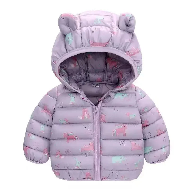 Kids Hooded Puffer Jacket | Girls | Bear Ears | Fleece Lined Winter Coat | Warm Outerwear | Steven & Levon