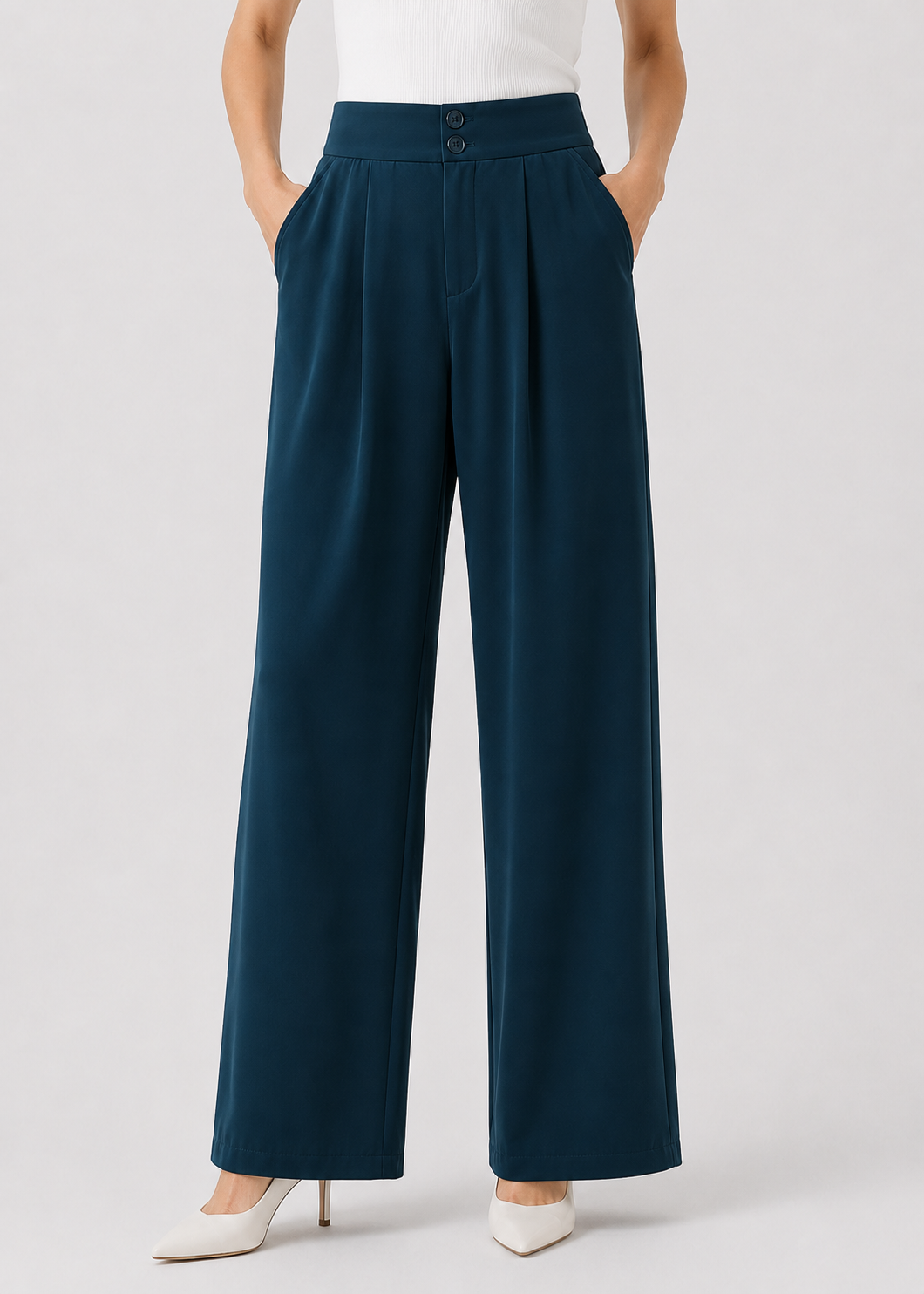 Wide Leg Trousers | Women | Polyester | High Waisted | Lightweight Breathable Pants | Steven & Levon