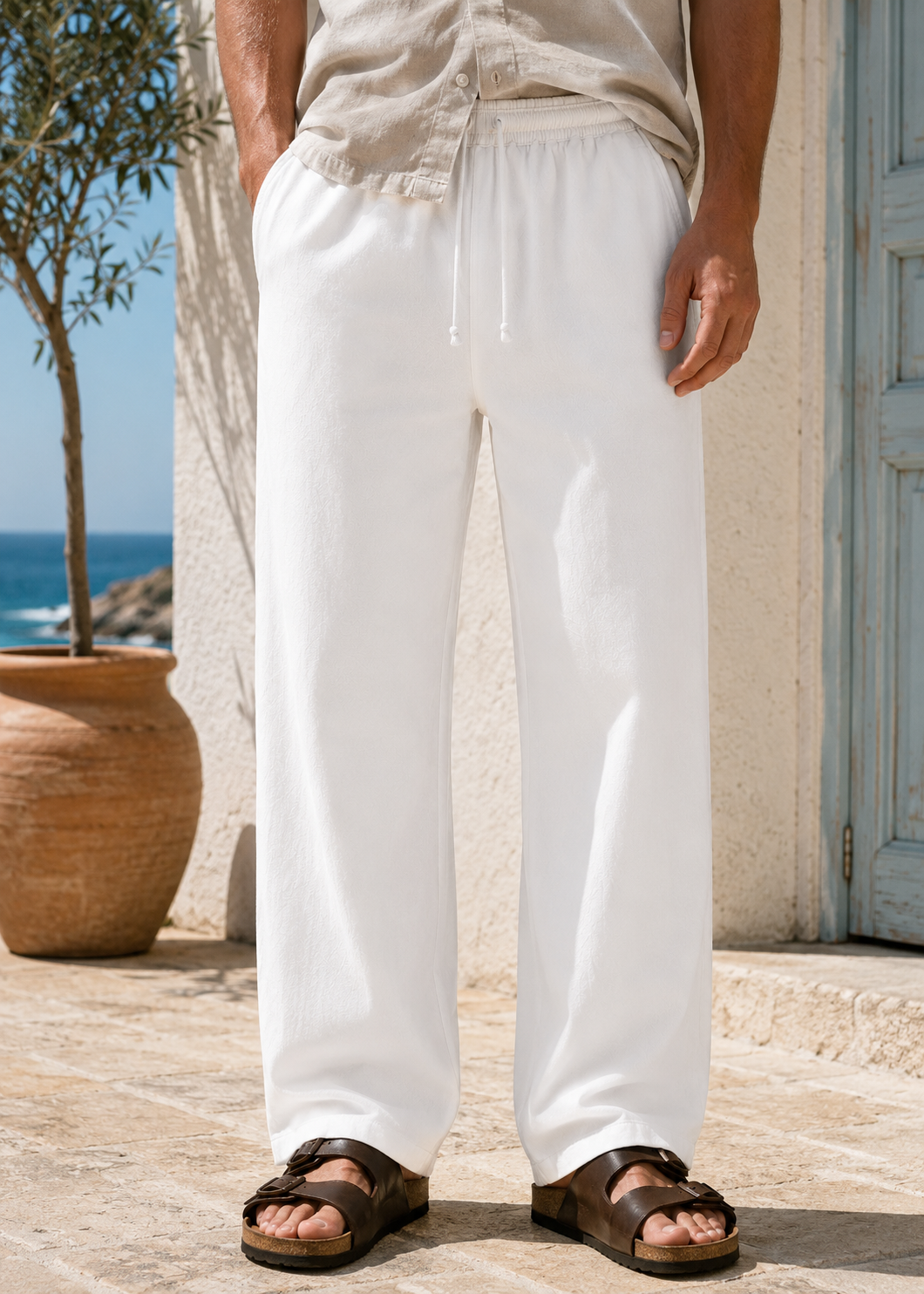 Men's Drawstring Trousers | Polyester | Lightweight Relaxed Fit Pants | Steven & Levon