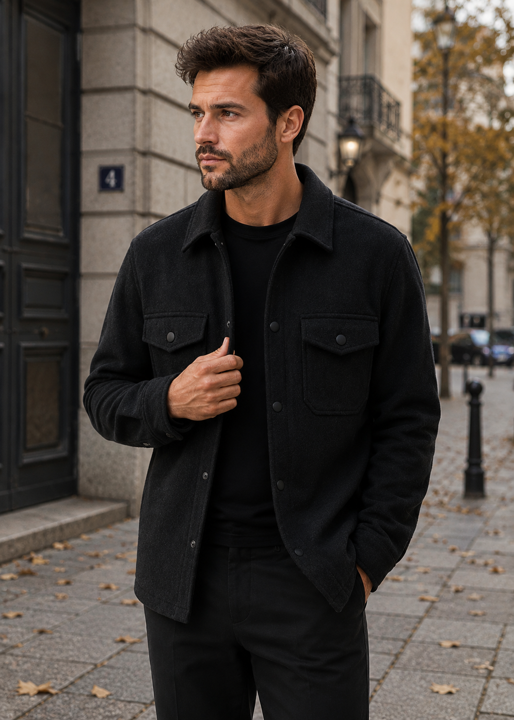 Men's Thickened Shirt Jacket | Polyester Overshirt | Chest Pockets | Casual Layering | Steven & Levon