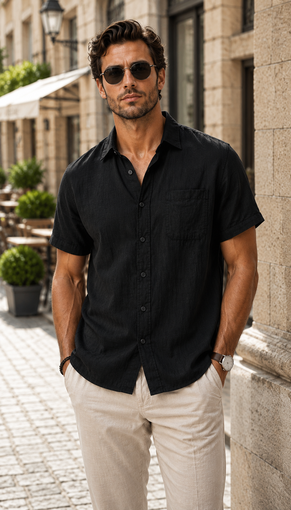 Men's Short Sleeve Viscose Shirt | Men | Casual Summer Button-Up | Relaxed Fit | Steven & Levon