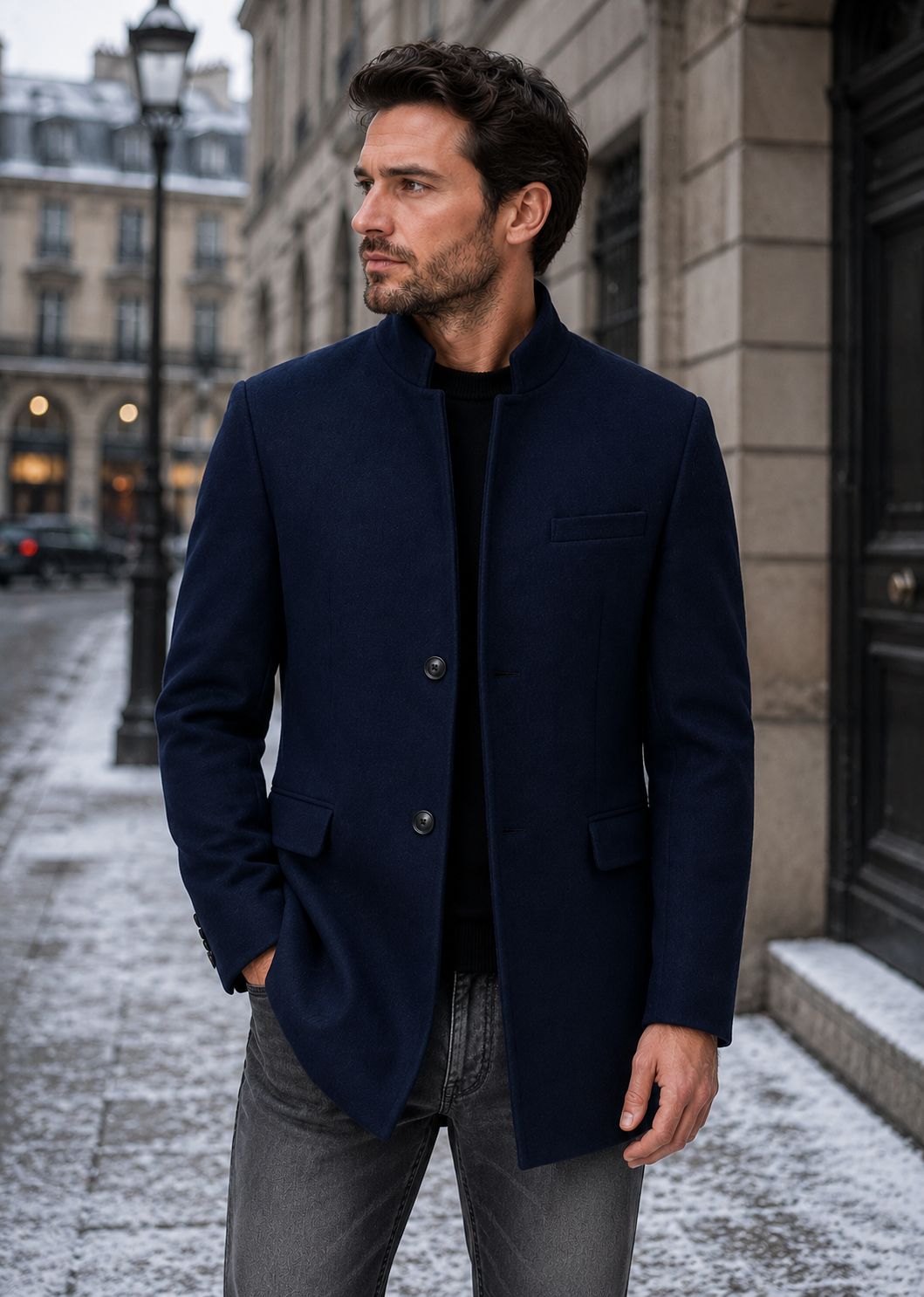 Men's Mandarin Collar Blazer | Tailored Fit | Single Breasted | Smart Casual Jacket | Steven & Levon