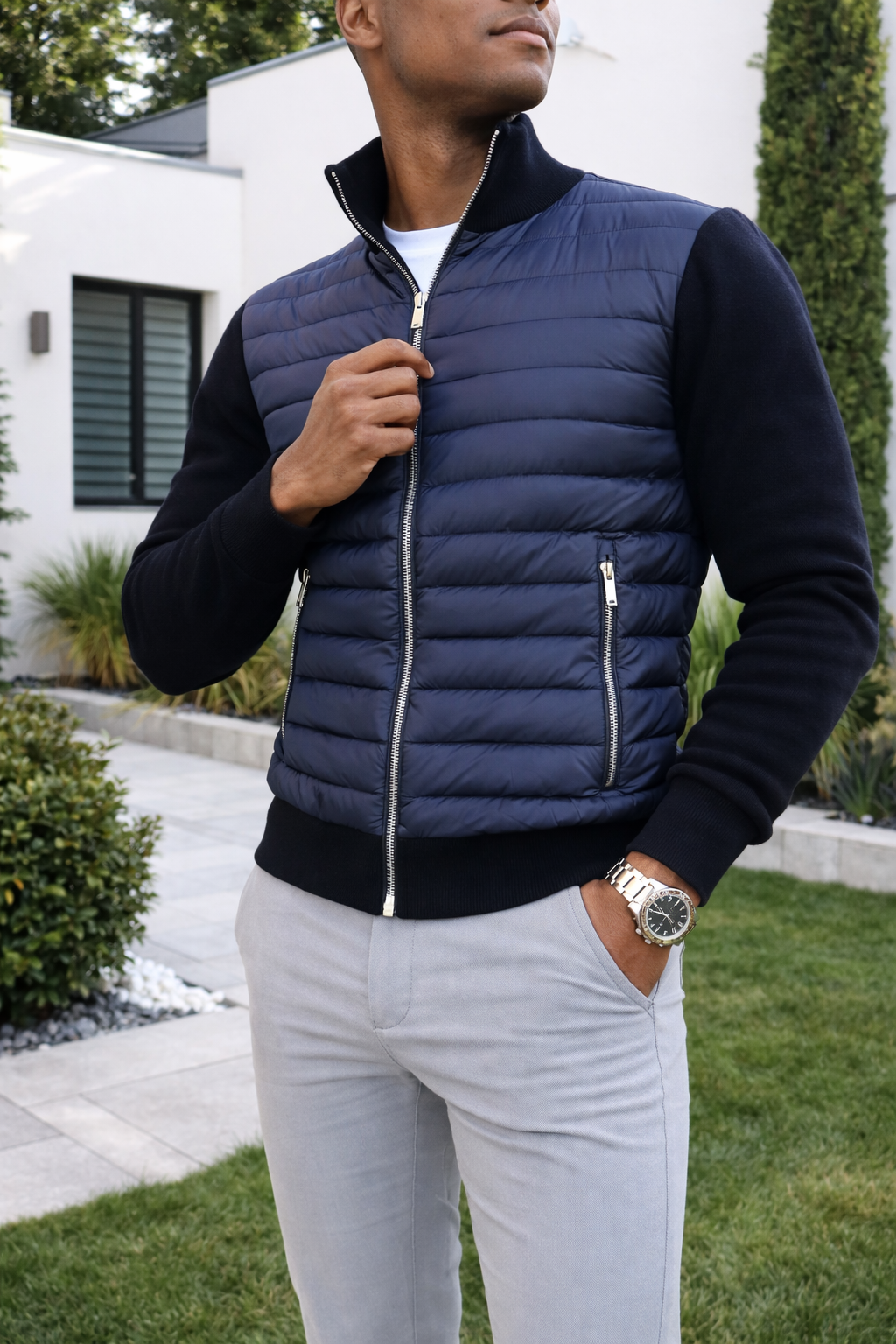 Men's Quilted Bomber Jacket | Zip Front | Lightweight Casual Outerwear | Steven & Levon