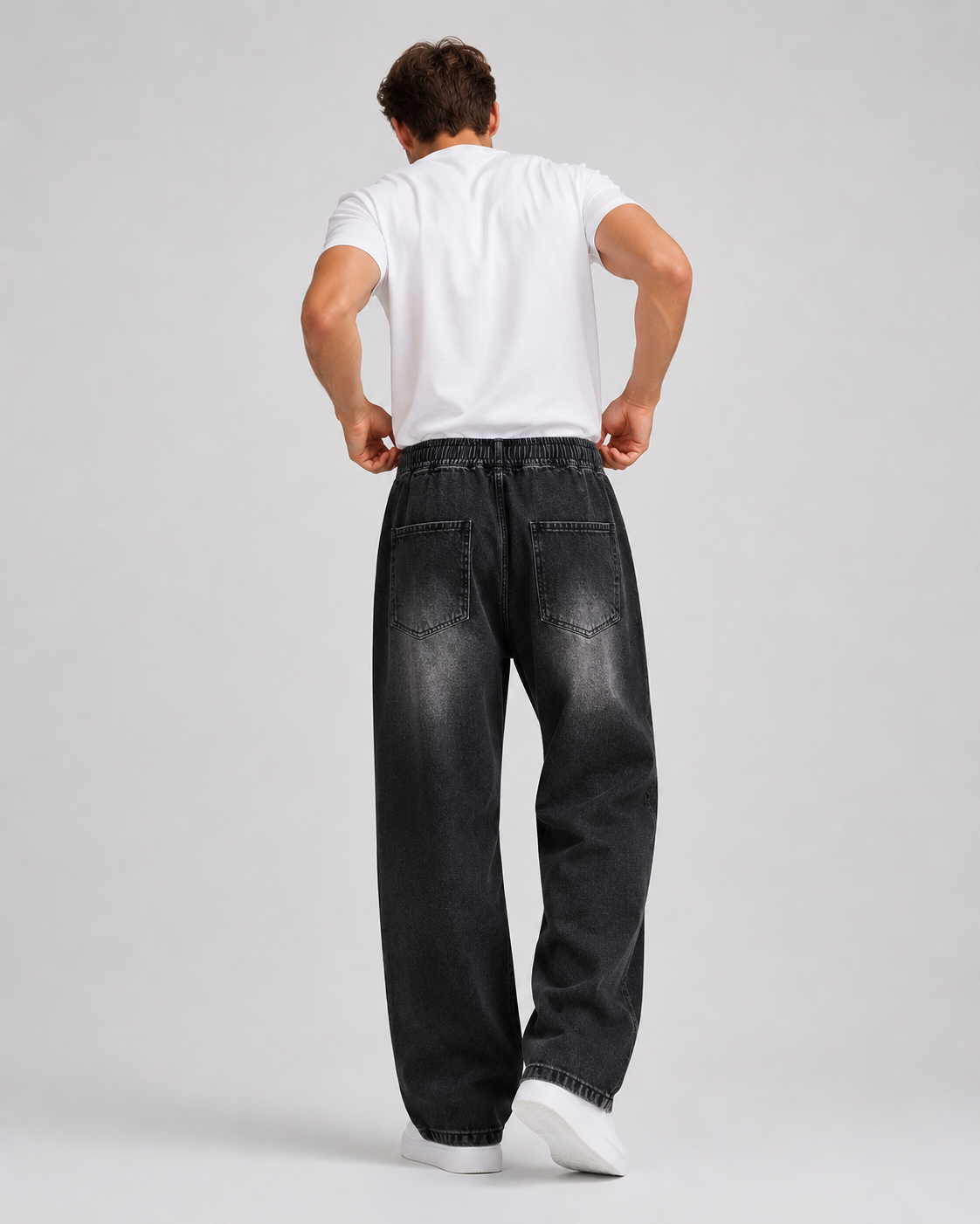 Driftway - Loose Straight Leg Drawstring Jeans Everyday Casual Wear