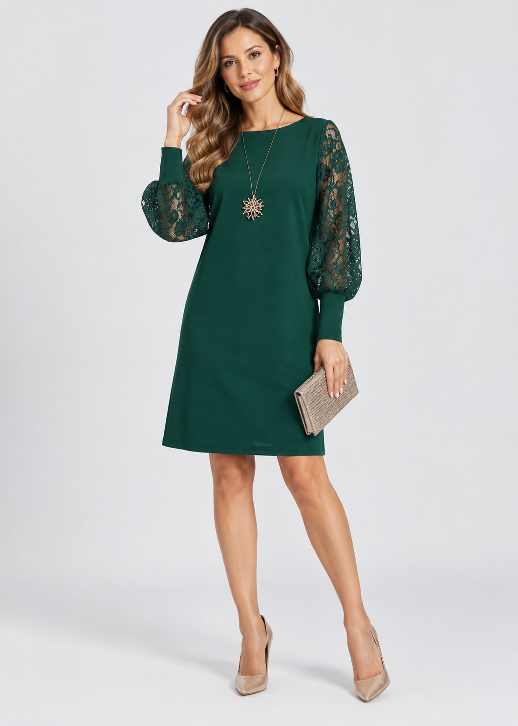 Women's Lace Sleeve Midi Dress | Elegant Evening Party Style | Steven & Levon