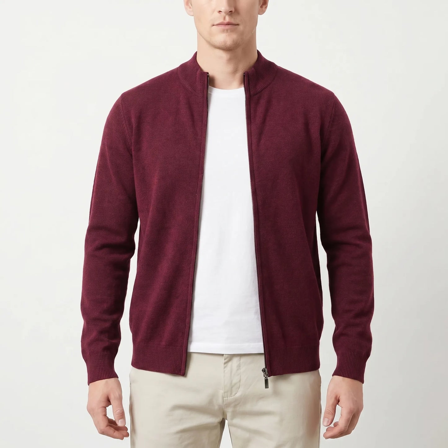 Collaro - Slim Fit Zip-Up Knit Cardigan Everyday Casual Layering