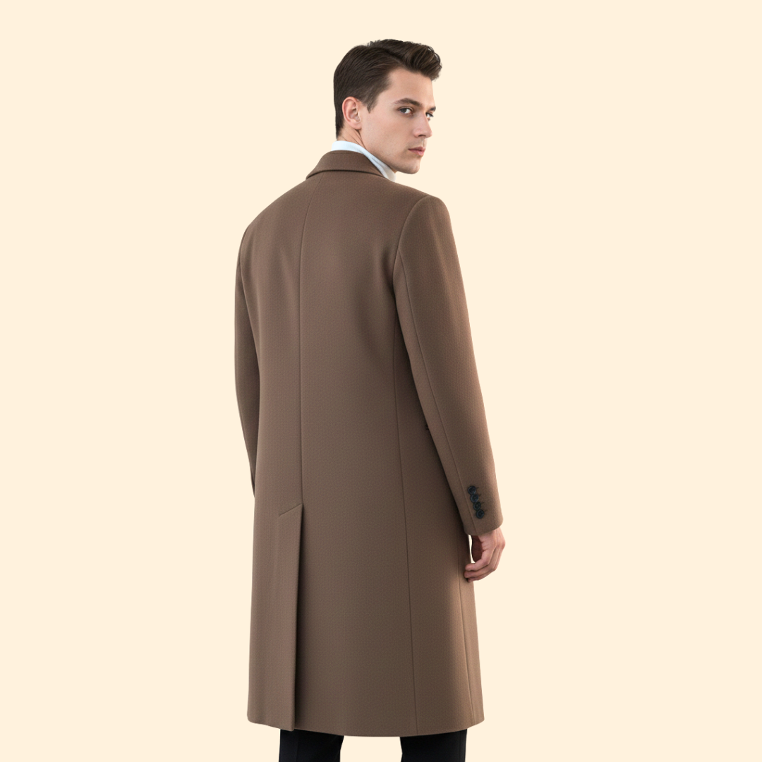 Men's Tailored Long Overcoat | Classic Fit | Button Front | Smart Formal | Steven & Levon