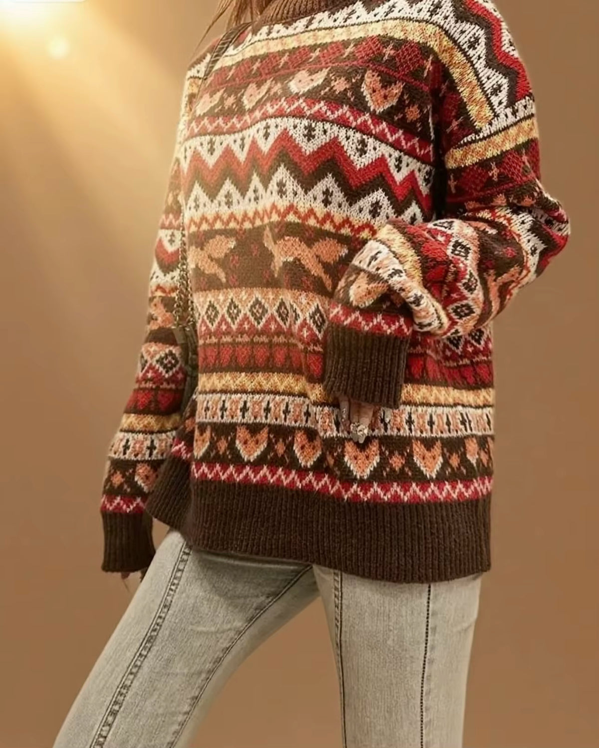 Fox Jacquard Sweater | Womens Christmas Sweater | Soft Knit | Round Neck Relaxed Fit | Steven & Levon