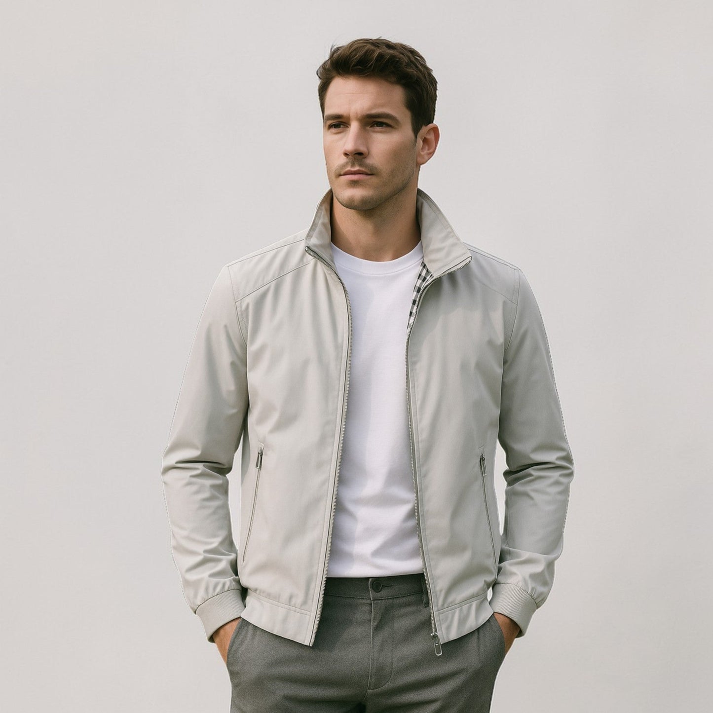 Men's Lightweight Zip Up Jacket | Smart Casual | Stand Collar | Breathable | Everyday Outerwear | Steven & Levon