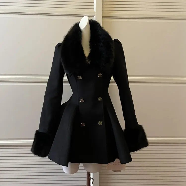 Hepburn Wool Coat | Fur Collar & Double-Breasted | Fit-and-Flare | Steven & Levon