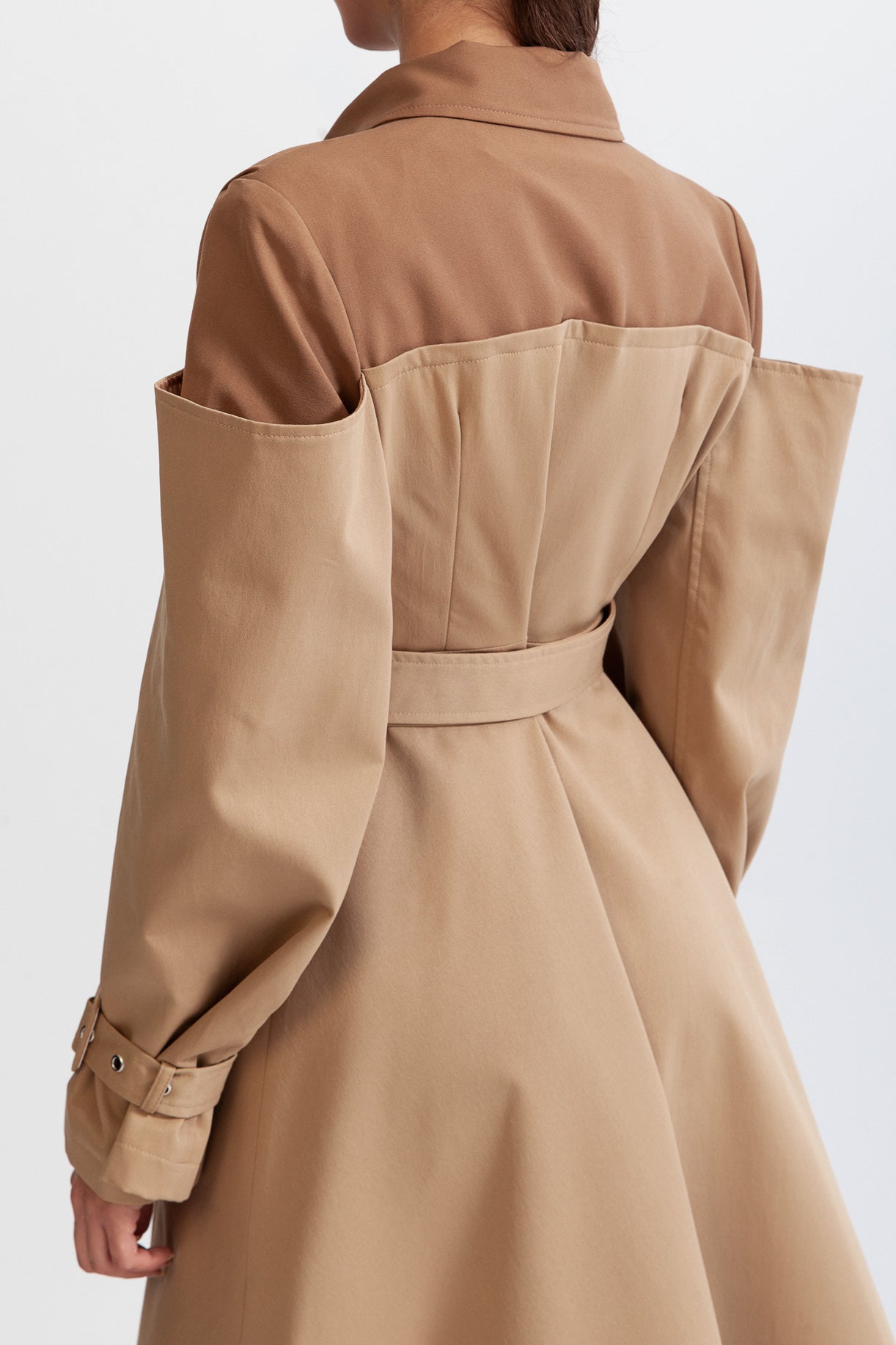 Women's Double Layer Trench Coat | Nude | Belted Waist | Long Overcoat | Steven & Levon