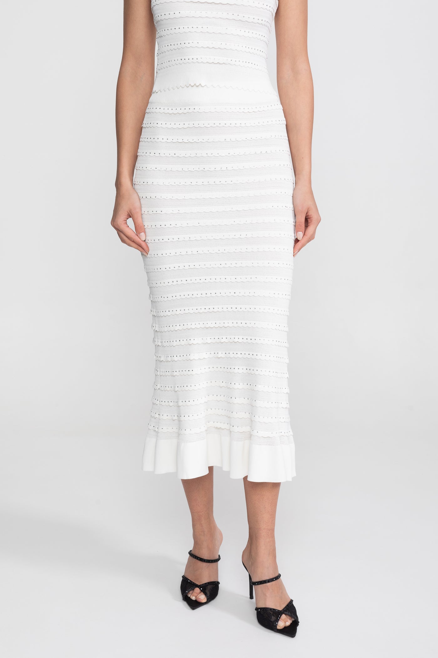 Textured Knit 3-Piece Set | Women | Blazer Top & Midi Skirt | White | Steven & Levon