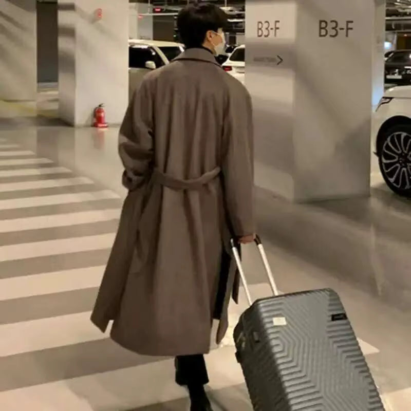 Wool Blend Overcoat | Men Peacoat | Loose Fit Single Breasted Korean Style Autumn Coat | Steven & Levon