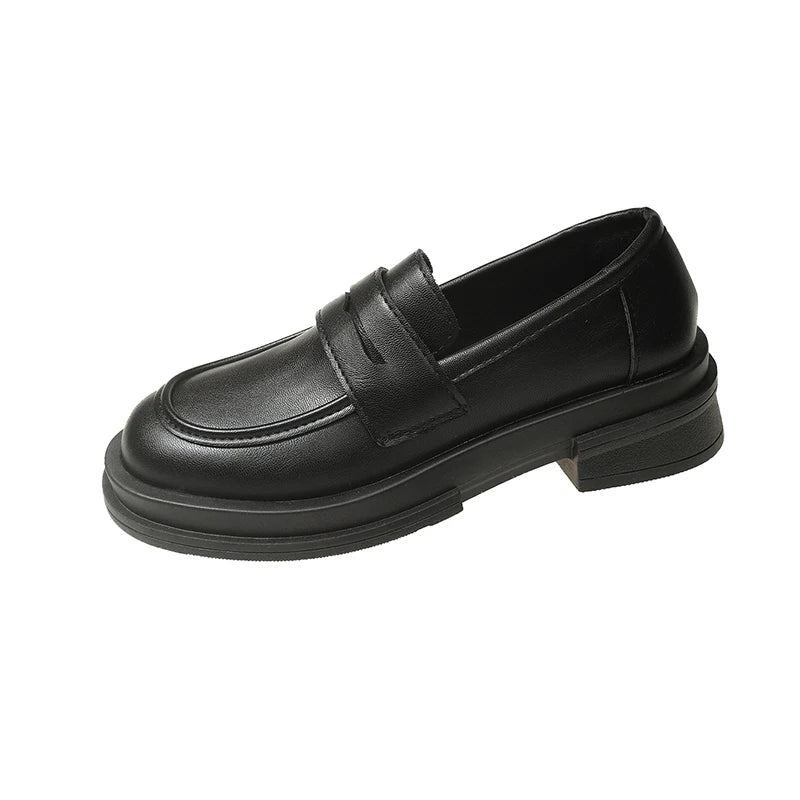 Women's Penny Loafers | Platform Sole | Slip-On | Black Leather Look | Casual Shoes | Steven & Levon