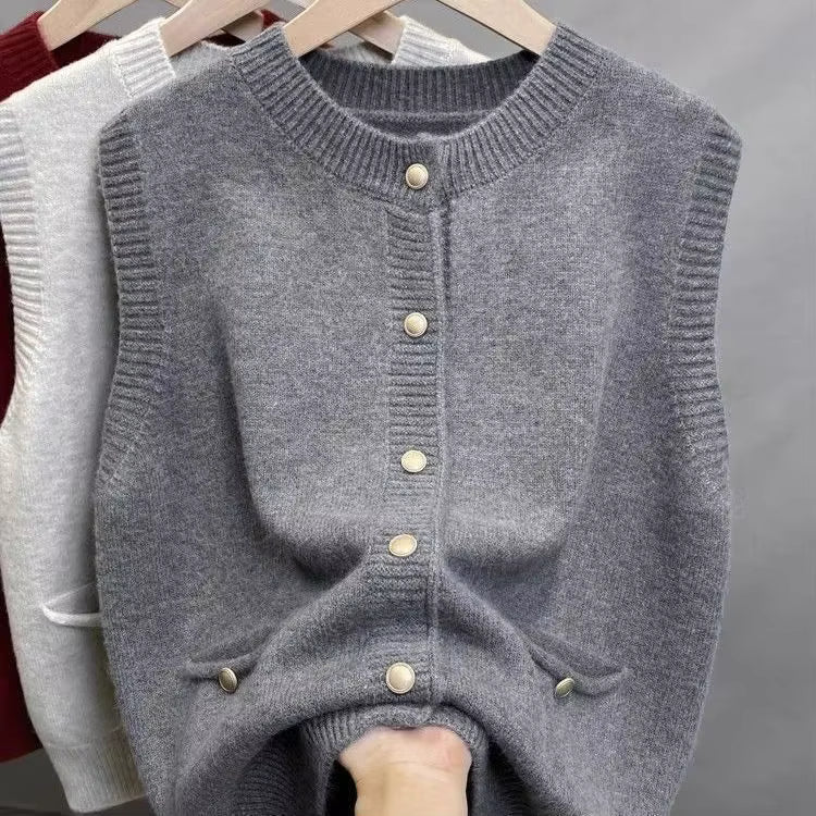 Women's Sweater Vest | Soft Knit | Gold Buckle O-Neck Sleeveless | Steven & Levon