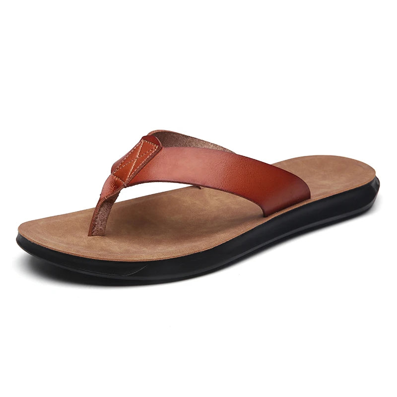 Men's Genuine Leather Flip Flops | Handmade Thong Sandals | Breathable Casual Summer Slippers | Steven & Levon