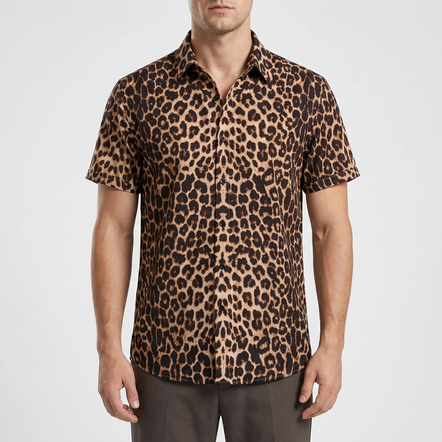 Leoprino - Short Sleeve Leopard Print Shirt Casual Beach Outings