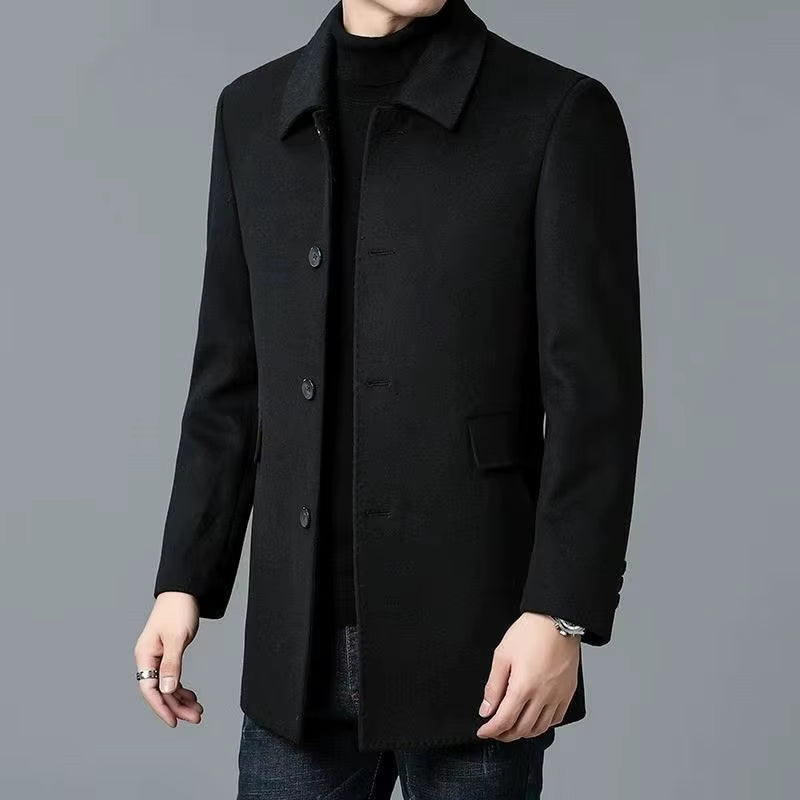 Double-Sided Wool Coat | Men Peacoat | Long Lapel Windbreaker All Season Outerwear | Steven & Levon