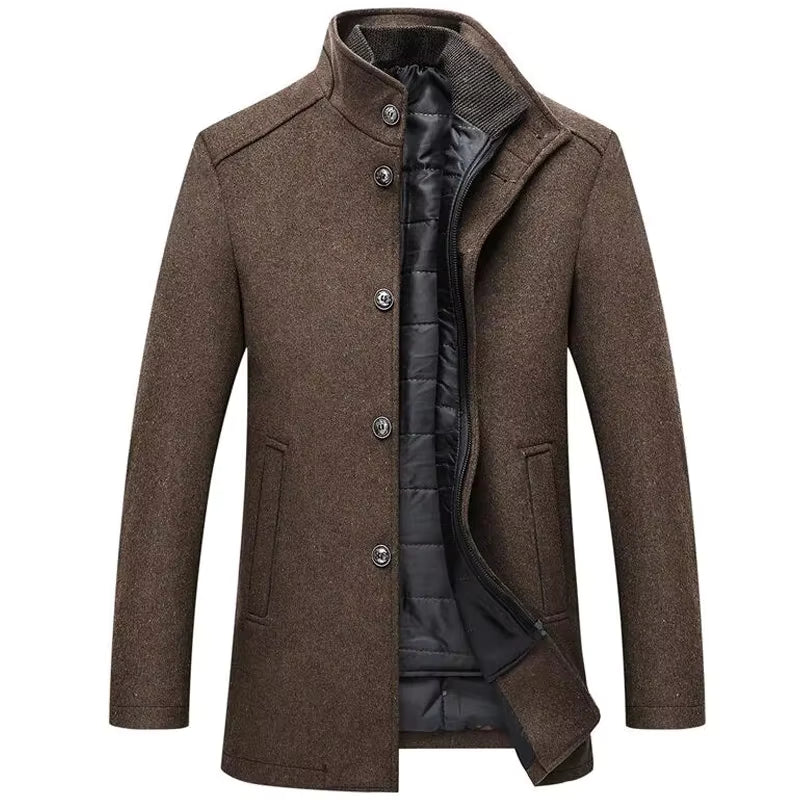 Thick Wool Blend Coat | Men Peacoat | Stand Collar Single Breasted Vest Winter | Steven & Levon