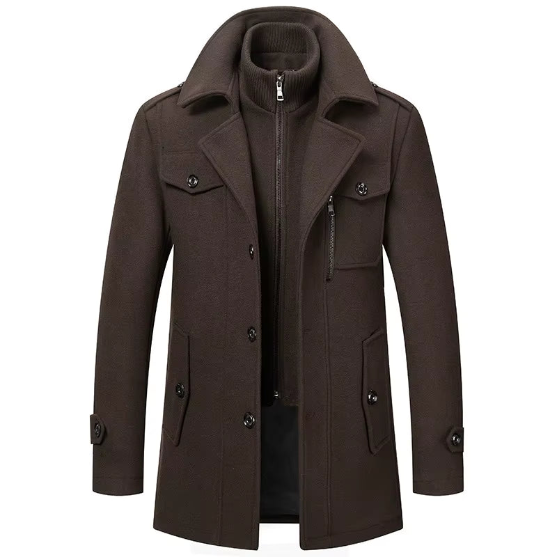 Wool Trench Coat | Men Peacoat | Double Collar Zipper Windproof Winter Outerwear | Steven & Levon