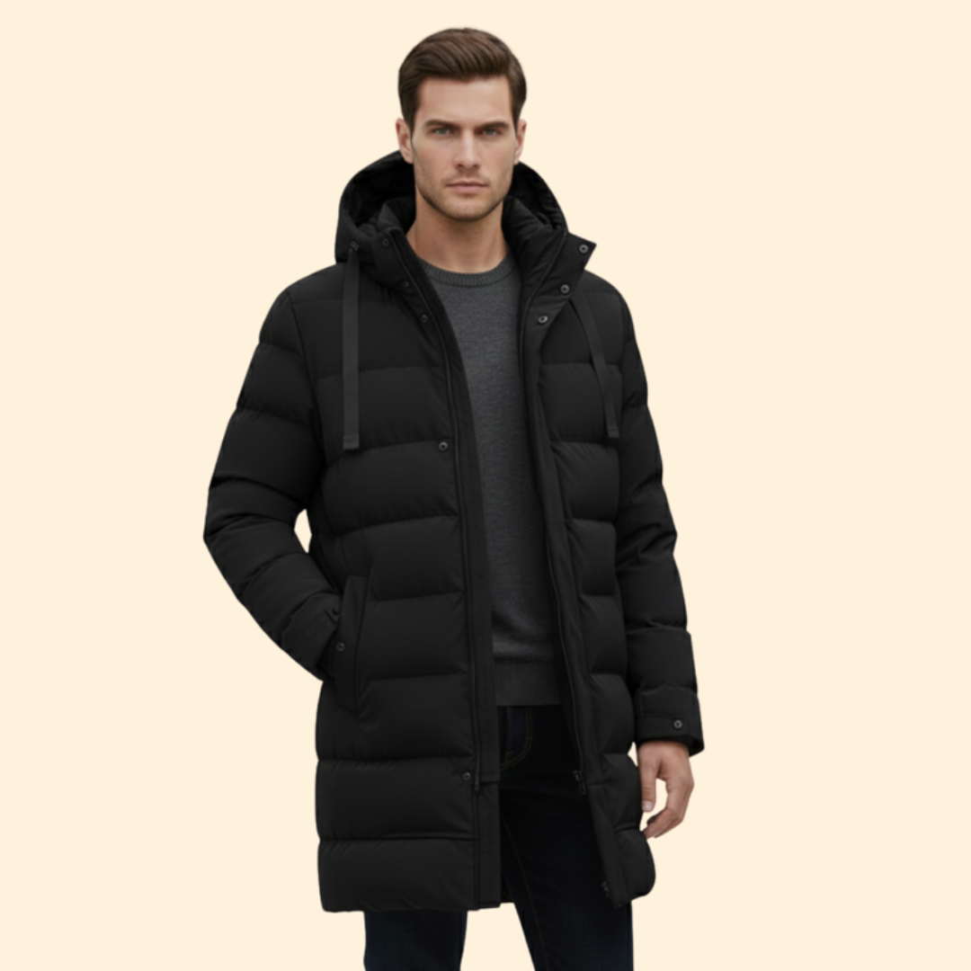 Men's Long Quilted Coat | Padded Winter Outerwear | Warm Casual Style | Steven & Levon