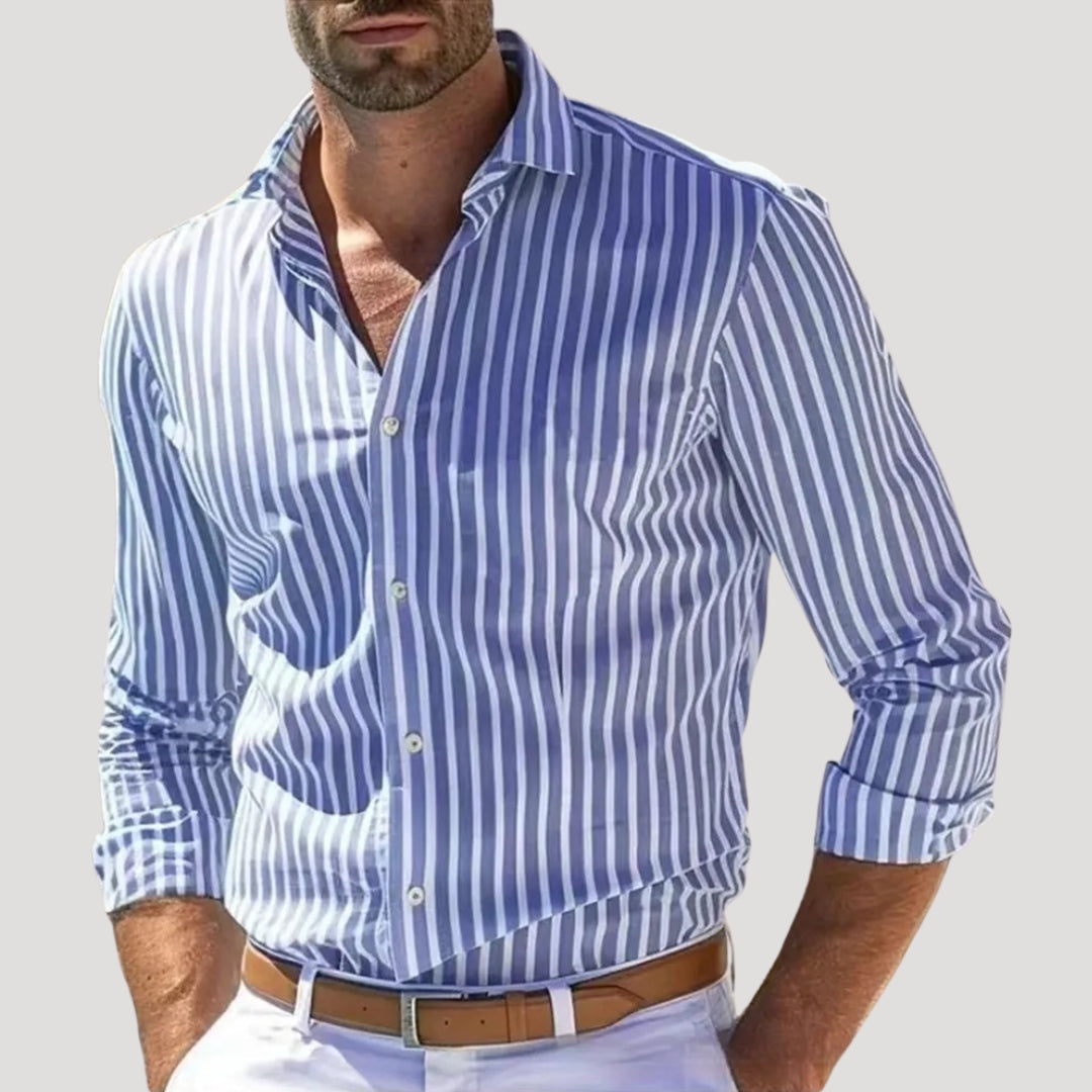 Men's Striped Linen Long Sleeve Shirt | Breathable Button-Up Casual Shirt | Lightweight Summer Wear | Steven & Levon