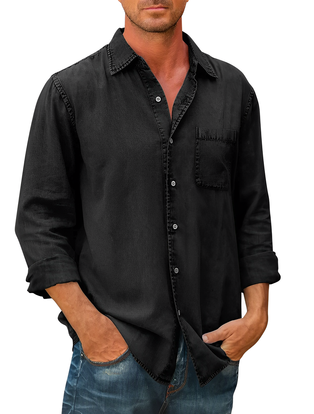 Men’s Long Sleeve Denim Shirt | Men | Cotton Denim Button-Up Shirt | Steven & Levon