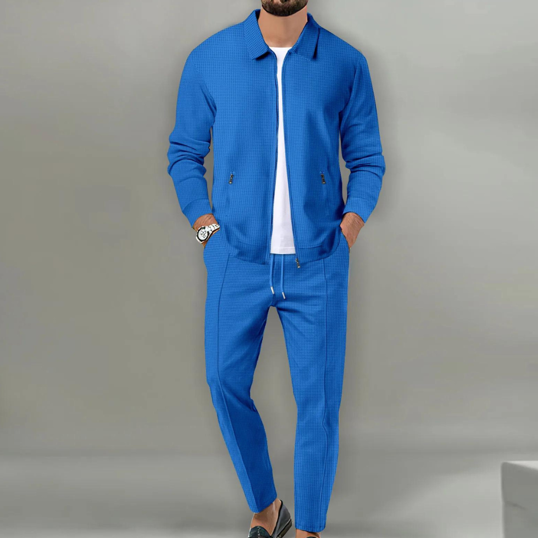 Men’s Zip-Up Two Piece Set | Men | Soft Stretch Fabric | Modern Casual Co-Ord Suit | Zipper Closure | Steven & Levon