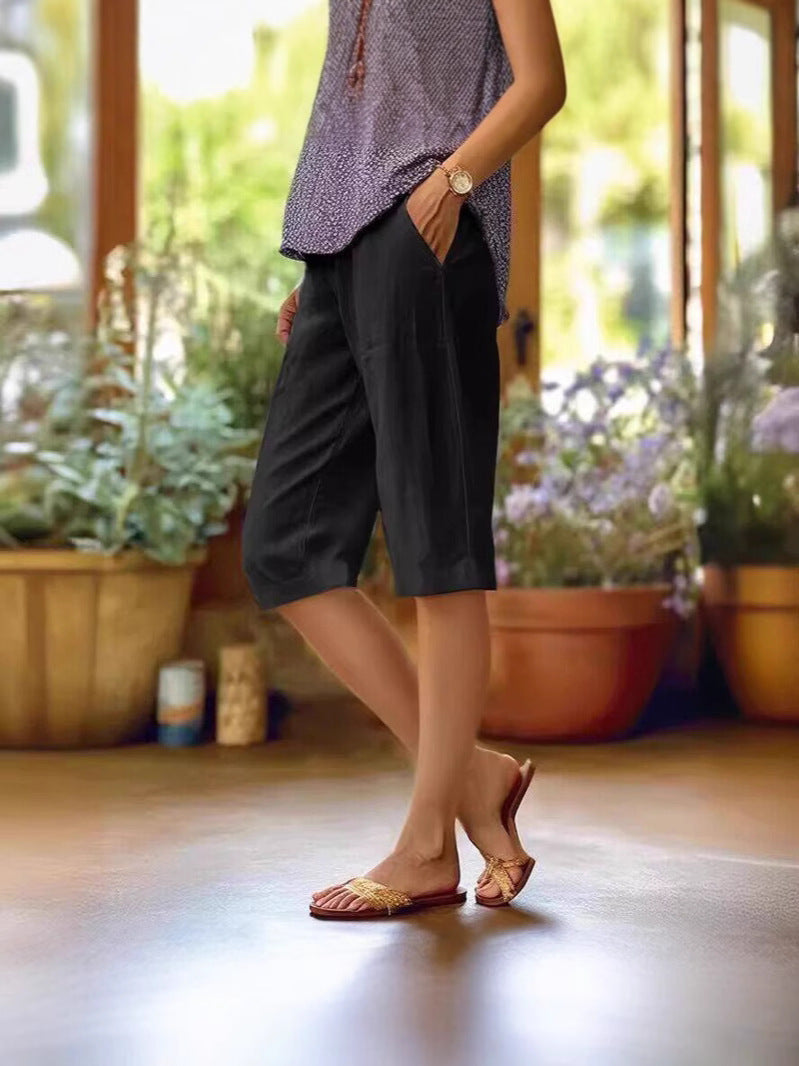 Relaxed Knee Length Pants | Women | Pocket Detail | Casual Summer Trousers | Steven & Levon