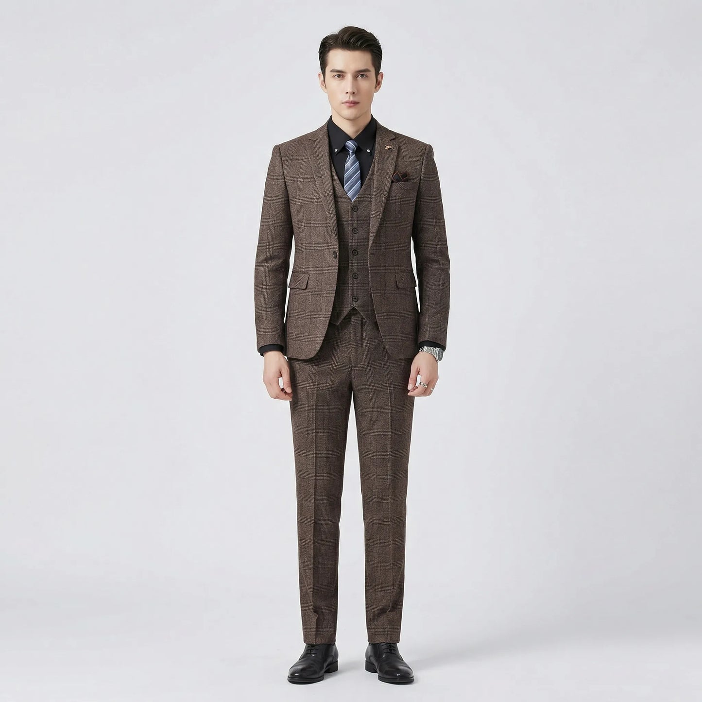 Plaidoro - Three-Piece Plaid Blazer And Trouser Set Business Meetings Attire