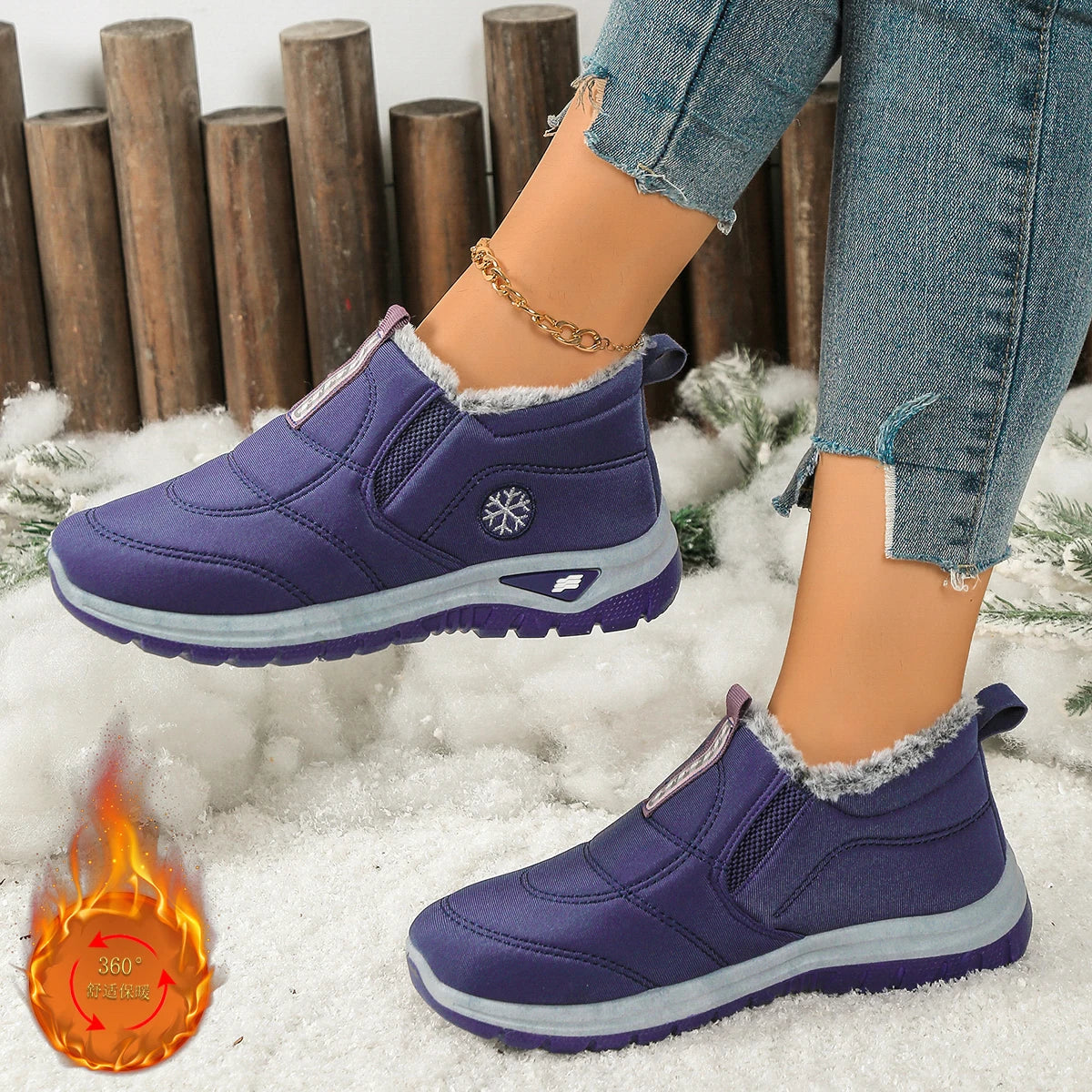 Women's Canvas Snow Boots | Slip On Ankle Boots | Faux Fur Lined Winter Shoes | Steven & Levon