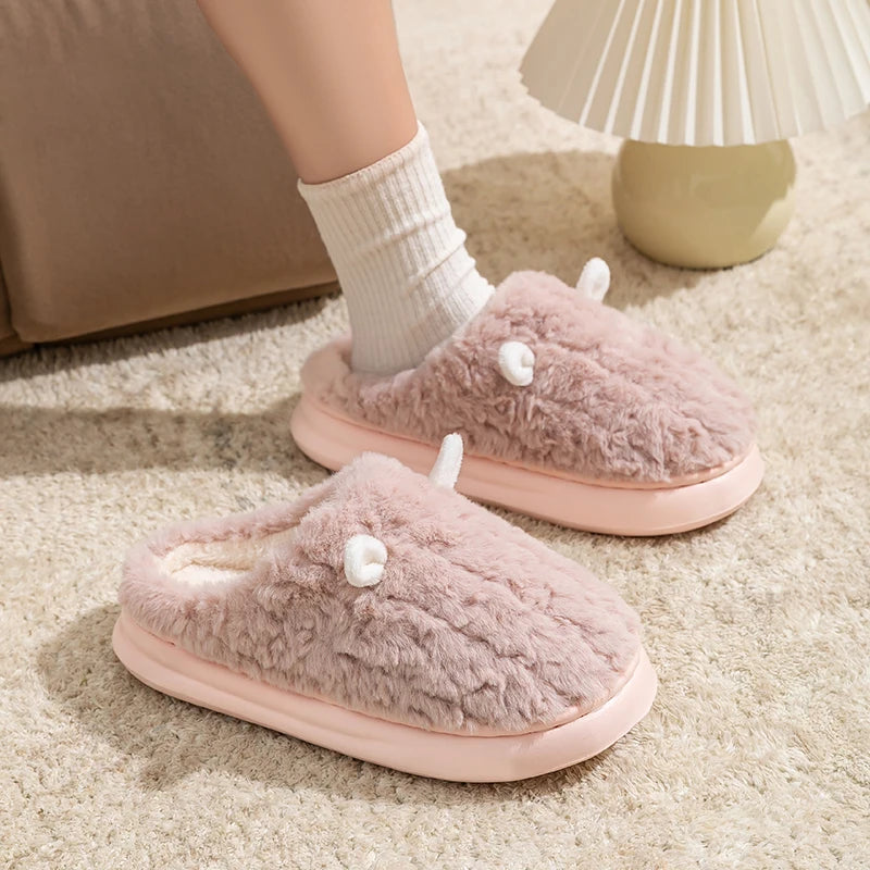 Women's Cotton Plush Slippers | Cartoon Design | Closed Toe | Non Slip EVA Sole | Steven & Levon