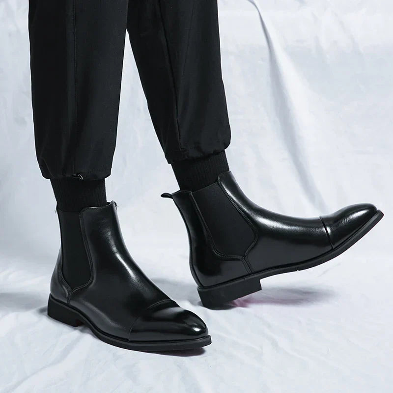 Men’s Leather Slip-On Boots | Elegant Chelsea Style | Comfortable Smart Ankle Shoes | Steven & Levon