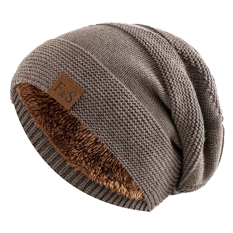 Slouchy Beanie | Unisex Fur Lined Warm Knitted Winter Hat for Casual Wear | Steven & Levon