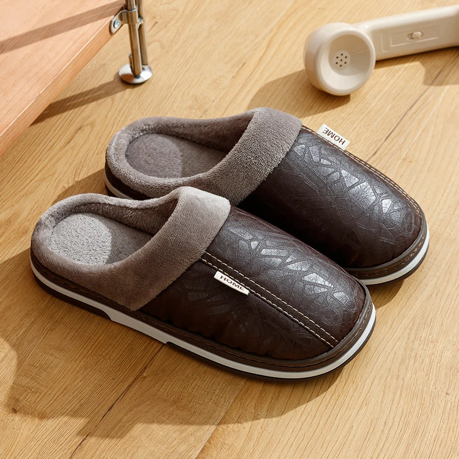 Men's Faux Leather Slippers | Plush Lining | Waterproof PVC Sole | Steven & Levon
