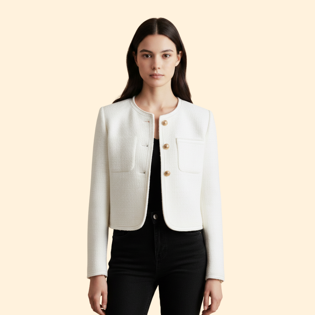 Women's Round Neck Blazer | Structured Tailored Jacket | Elegant Smart Wear | Steven & Levon