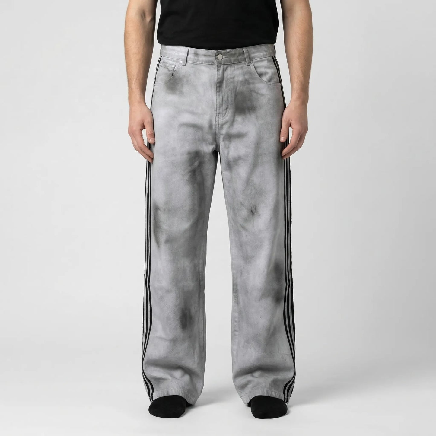 Strypovex - Baggy Wide Leg Denim Jeans With Side Stripes Streetwear Everyday Looks
