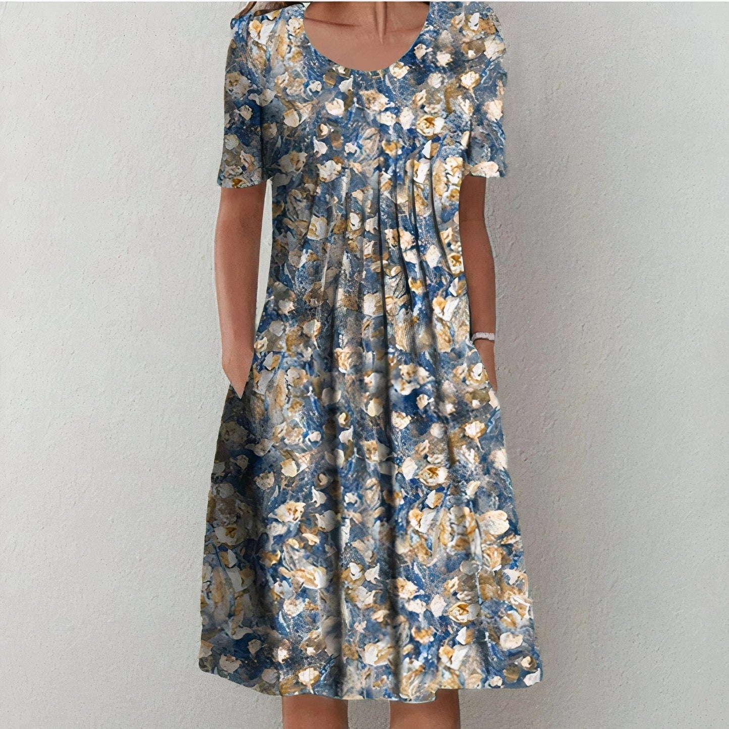 Summer Floral Midi Dress | Women | Lightweight Fabric | V-Neck Button Front Short Sleeve with Pockets | Steven & Levon