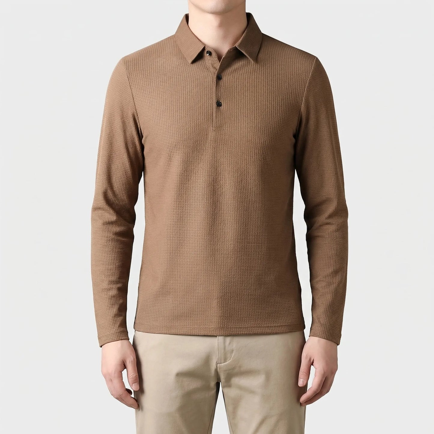 Veltoro - Long Sleeve Collared Polo Top Smart Casual Dressing