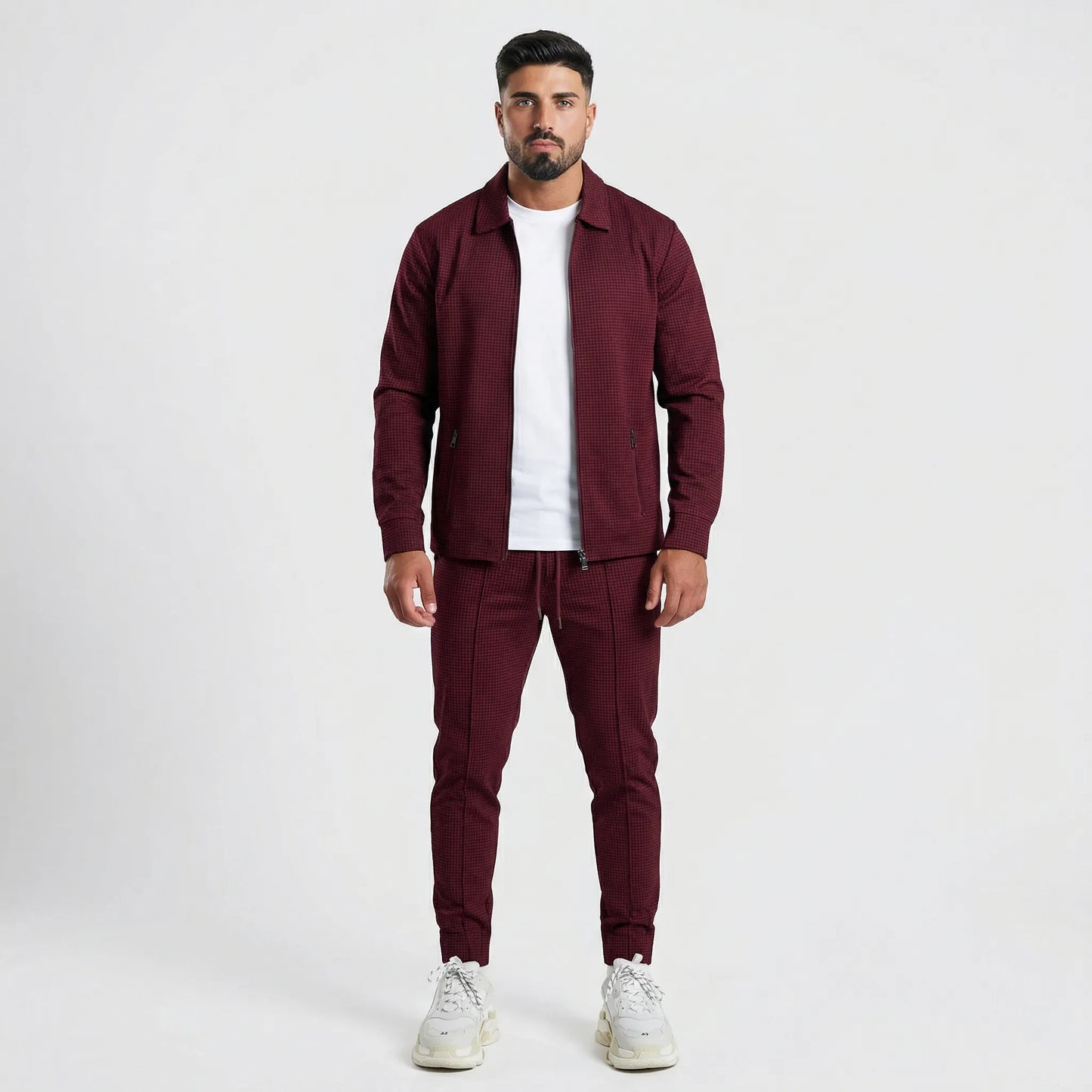 Waffrex - Waffle-Textured Zip-Up Jacket And Trouser Set Casual Everyday Wear