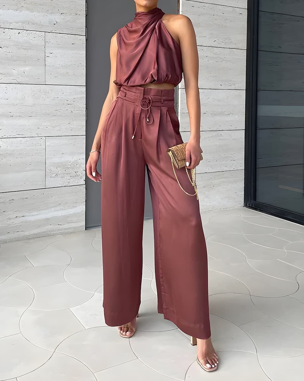 Women's Halter Top & Trousers Set | Elegant Two-Piece Outfit | Steven & Levon