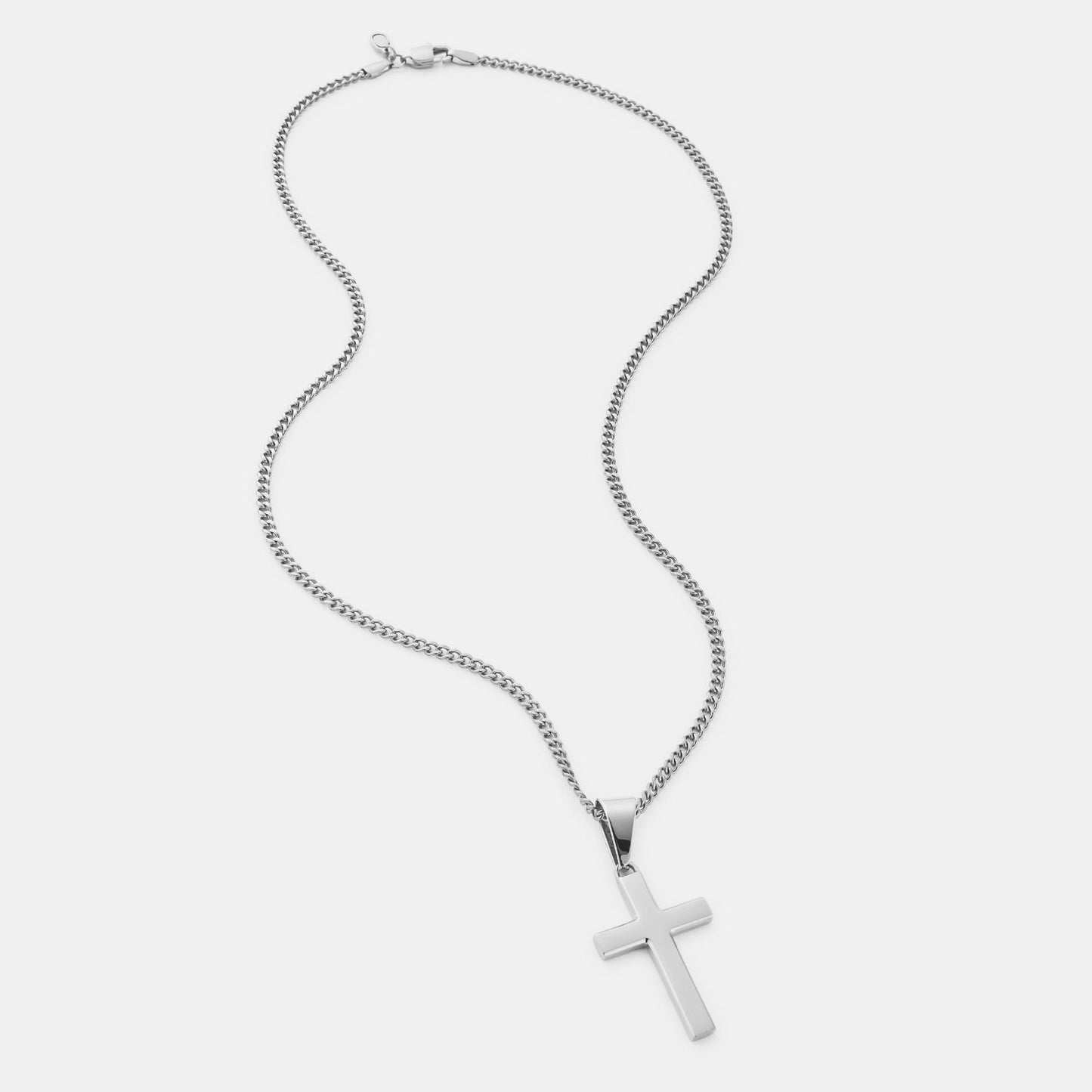 Silver Classic Cross Necklace | Men | Stainless Steel | Cuban Chain | Religious Jewellery | Steven & Levon